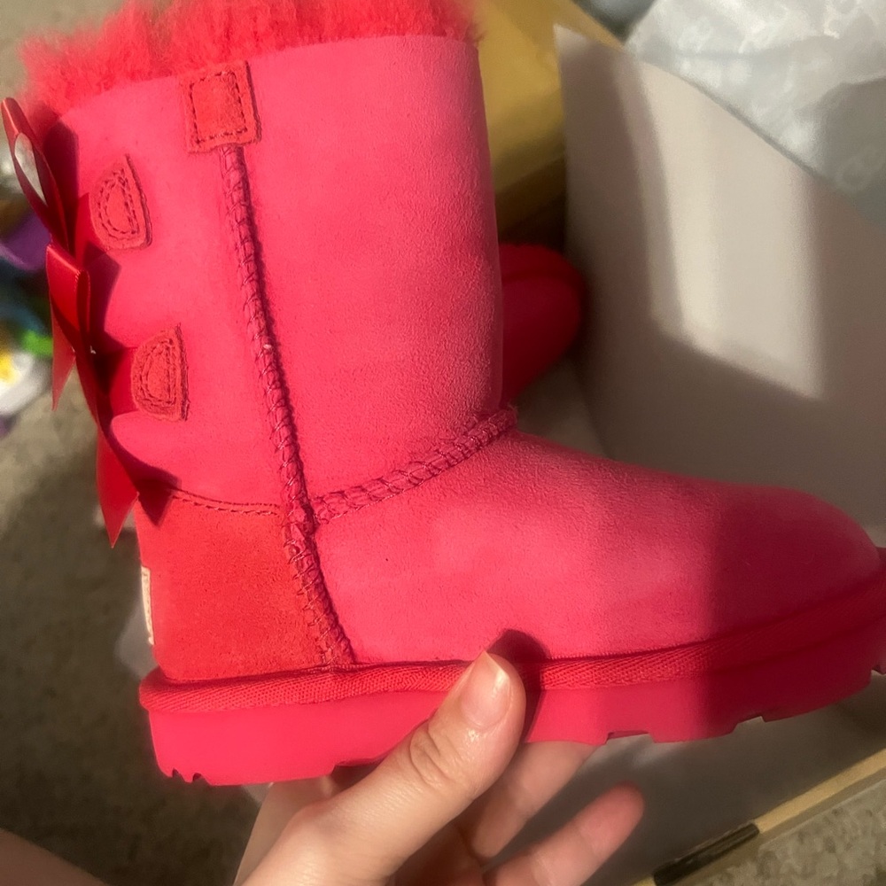 Bright Pink Suede Boots with Bows